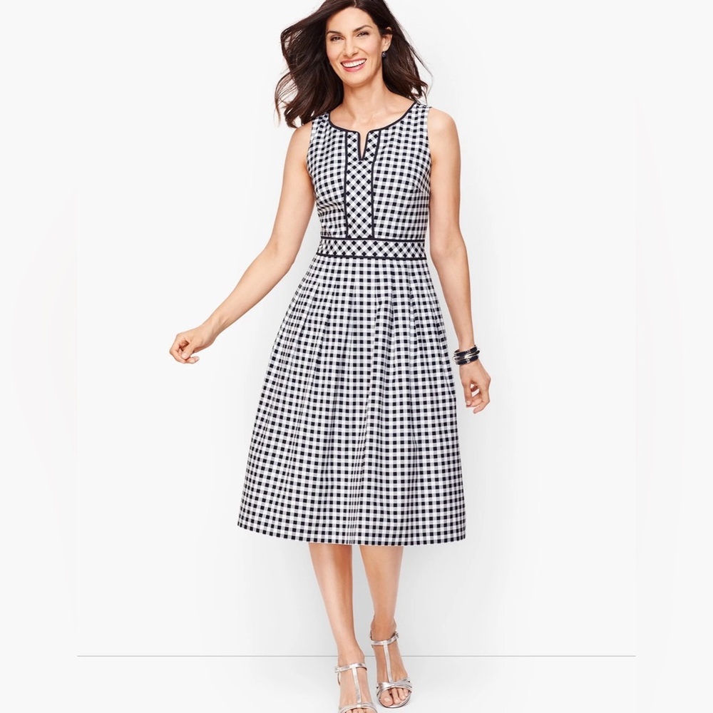 NWOT Talbots Blue & White Gingham Check Sleeveless Pleated Dress Size 8P - Picture 14 of 15